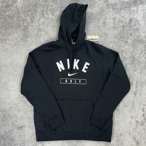 Nike Golf Hoodie Mens Medium Black Club Fleece Pullover Hooded Sweatshirt Logo